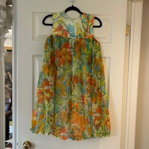 Vintage ' Floral Chiffon Party Dress in Green & Orange